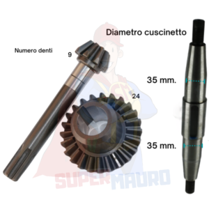 KIT COPPIA CONICA ALBERO FRESA MOTOCOLTIVATORE VALPADANA VMC14 DENTI 9 24