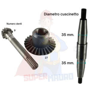 KIT COPPIA CONICA ALBERO MOTOCOLTIVATORE VALPADANA VMC14 N.T. DENTI 9 27